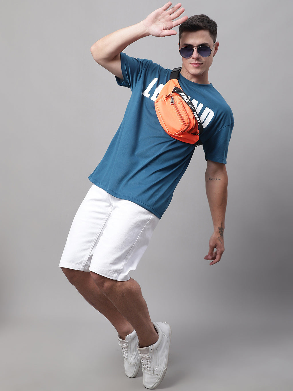 DOOR74 MENS LEGEND PRINTED TEAL COLOR OVERSIZE FIT TSHIRT image 5