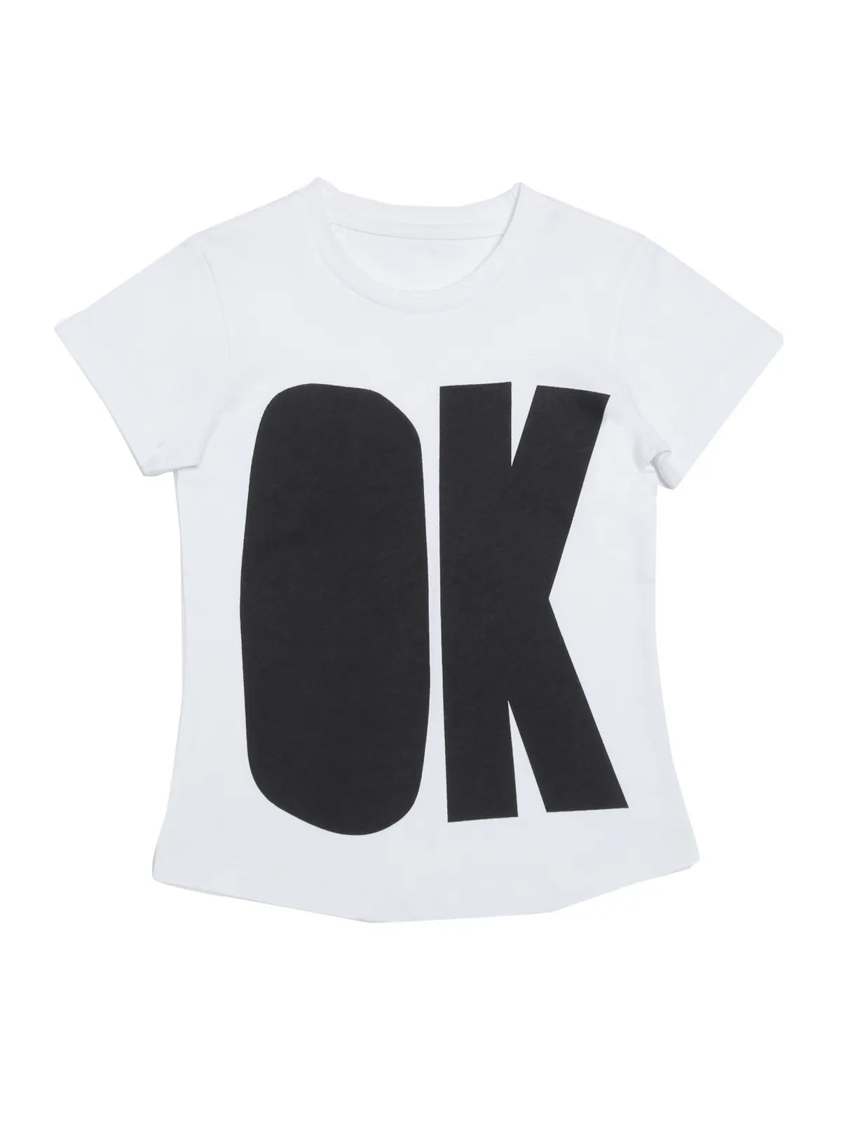 Door74 Unisex White Ok Printed Round Neck T-Shirt - 7-8Y image