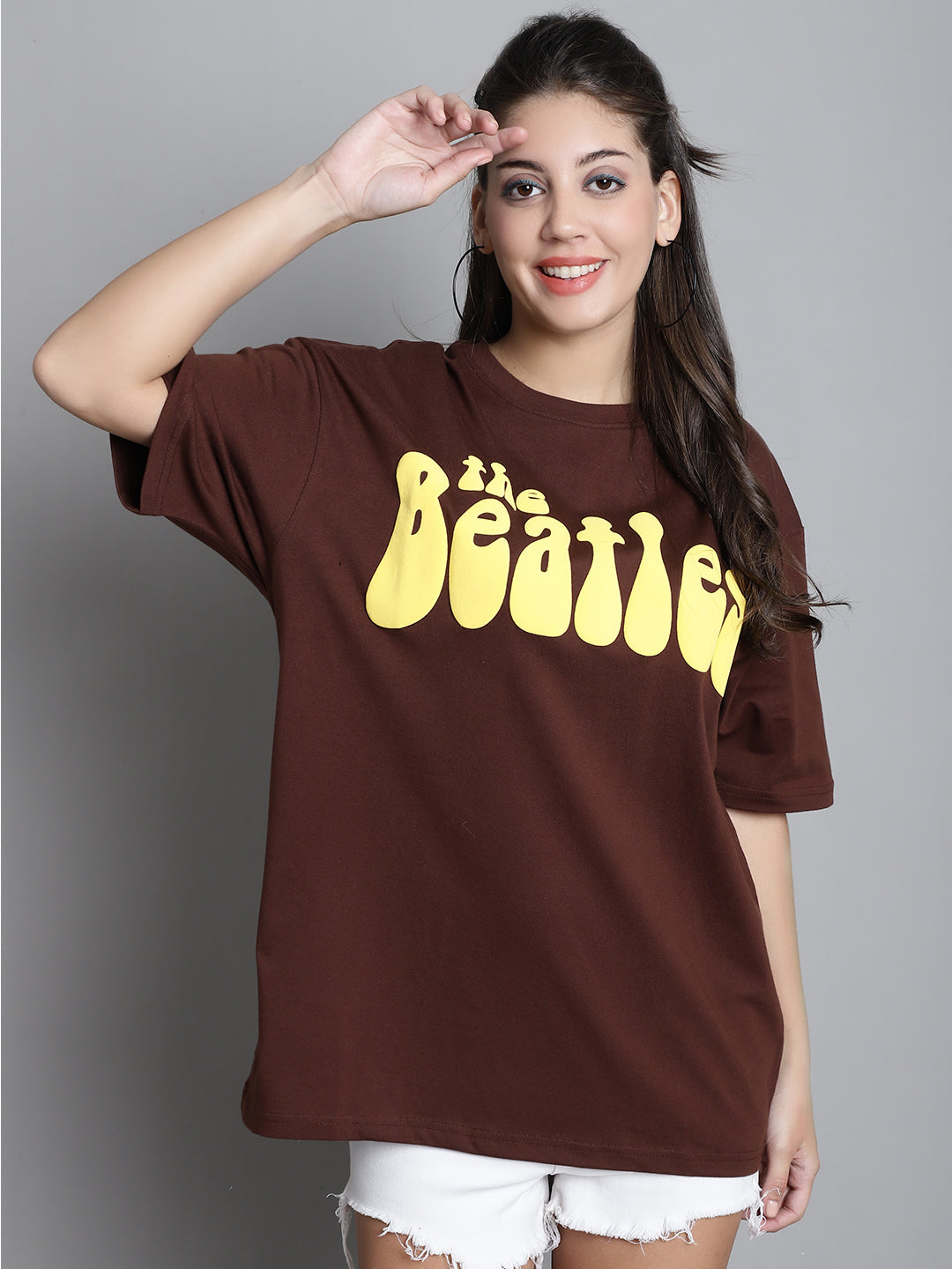 Typography Printed Drop-Shoulder Sleeves Cotton Oversized T-shirt image 0