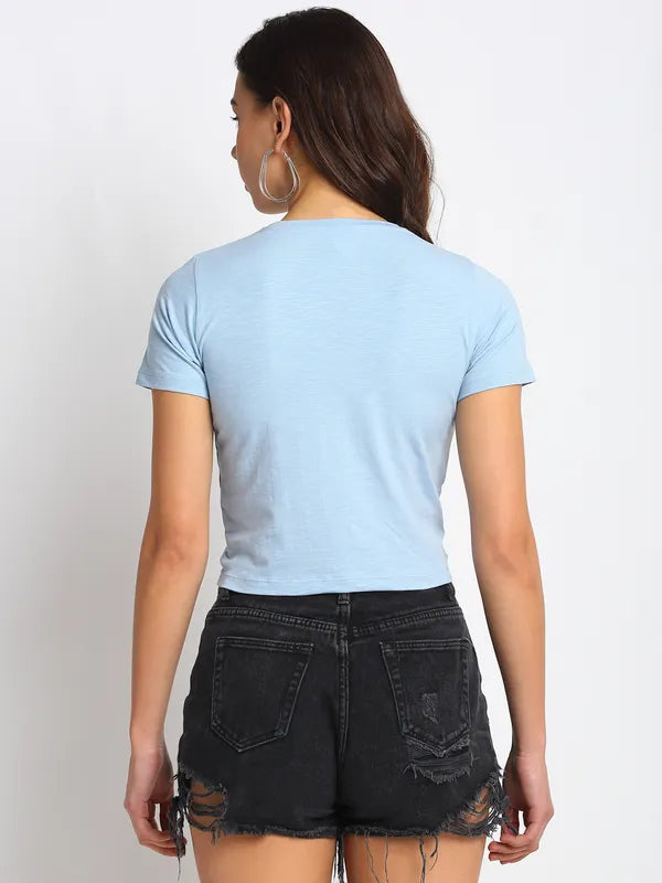 Stylish Blue Front-Gather Crop Top For Women image 2