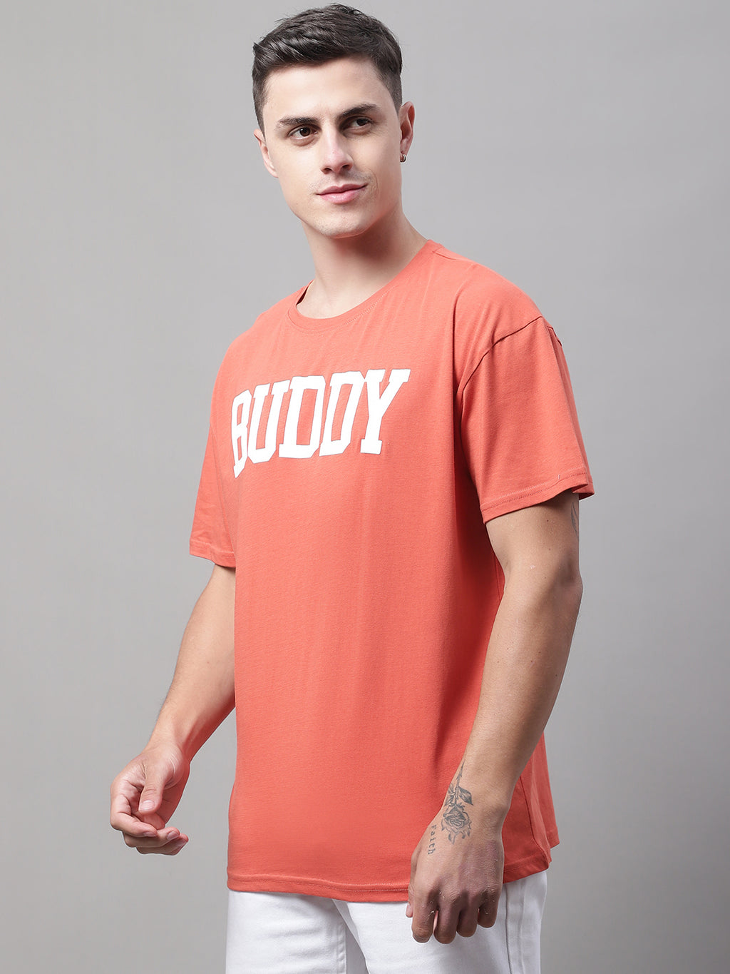 Men's Buddy Printed Rust Color Oversized-Fit T-Shirt image 3