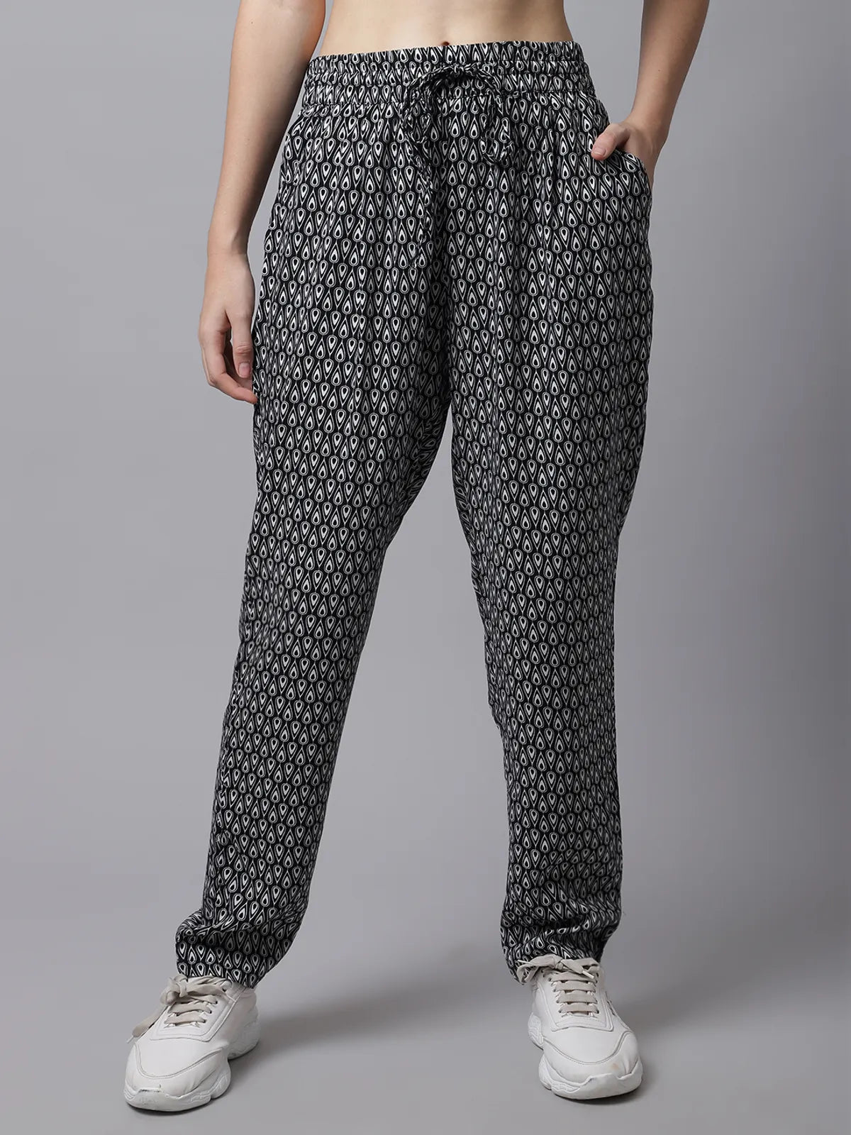 Black Cotton Printed Joggers For Women image 0