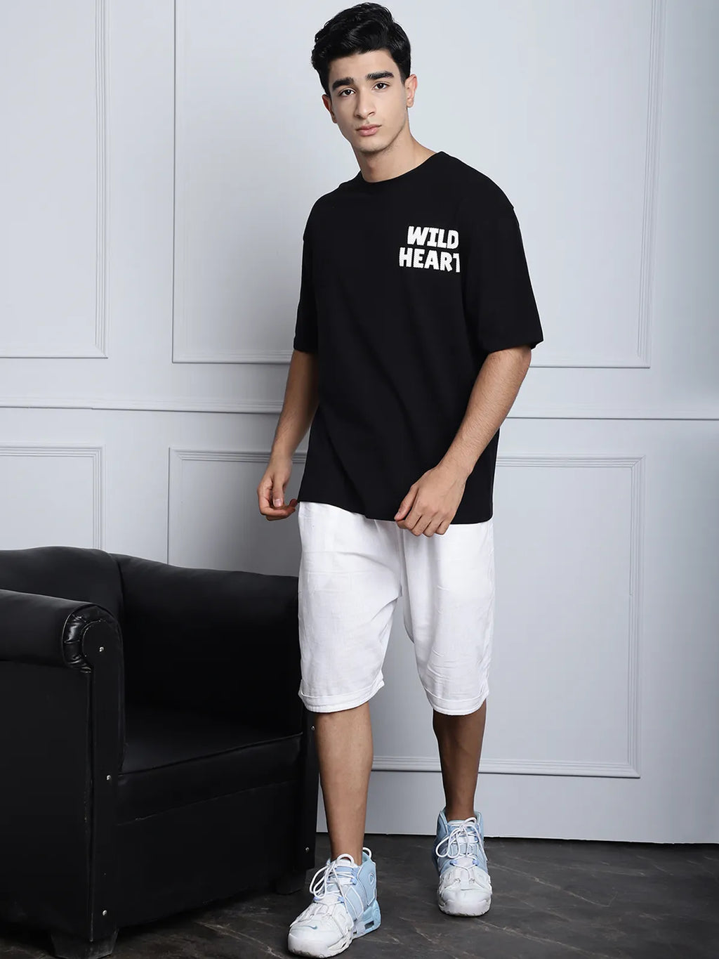 Black Chest-Printed Oversized T-shirt For Men
