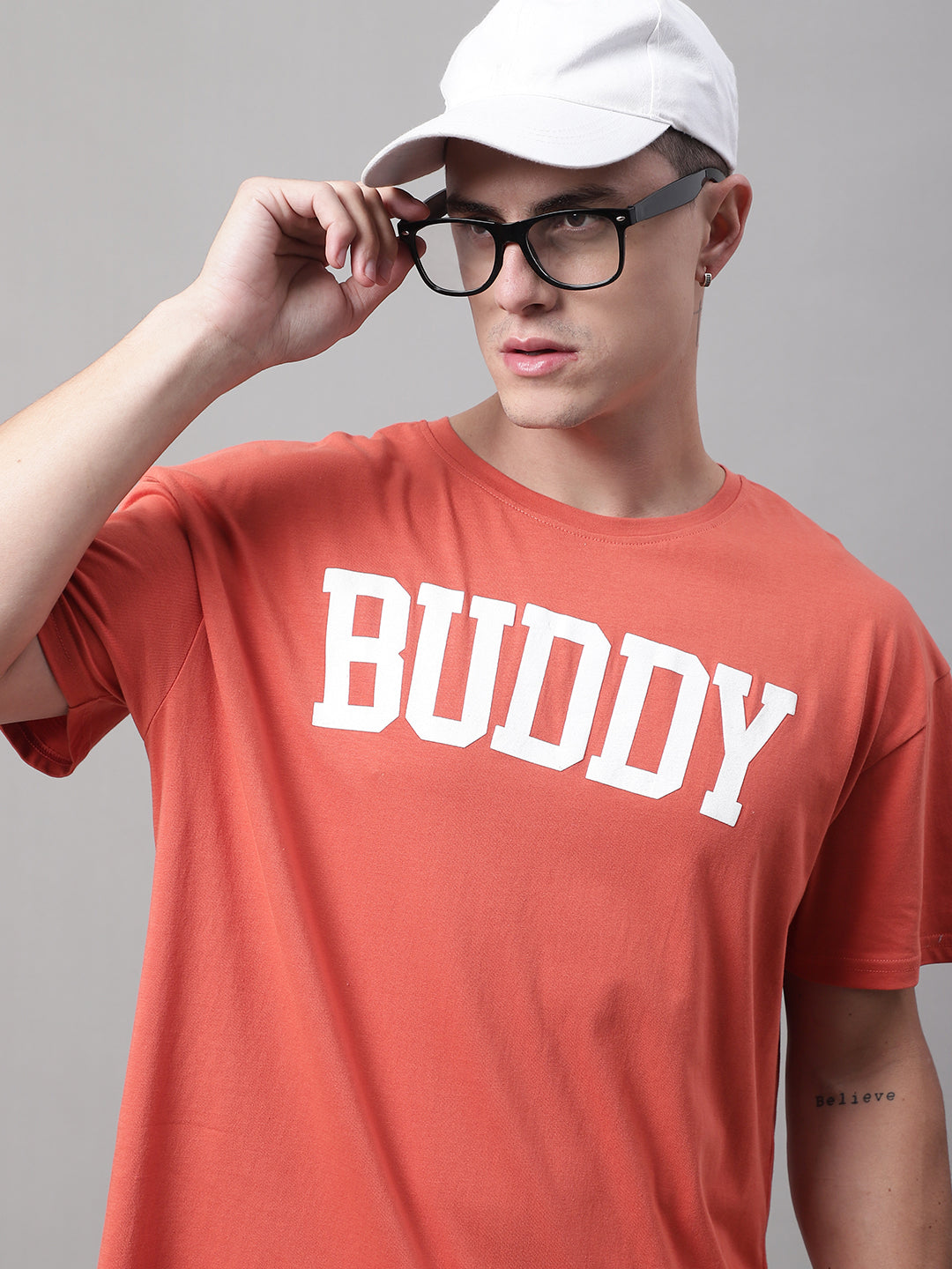 Men's Buddy Printed Rust Color Oversized-Fit T-Shirt image 1