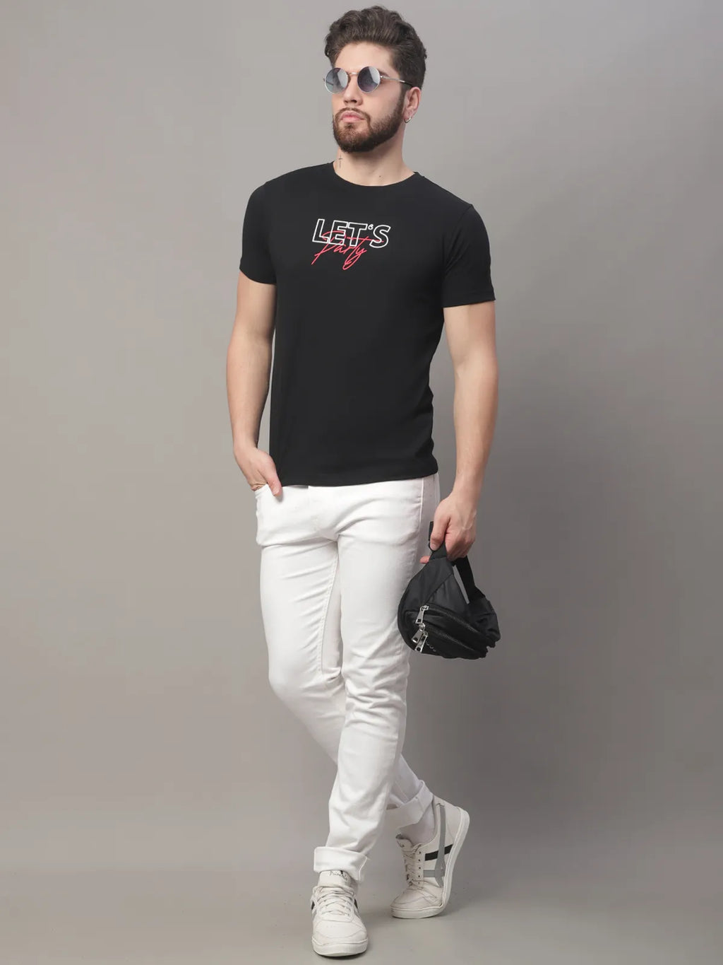 Black Cotton Printed Regular-Fit T-shirt For Men