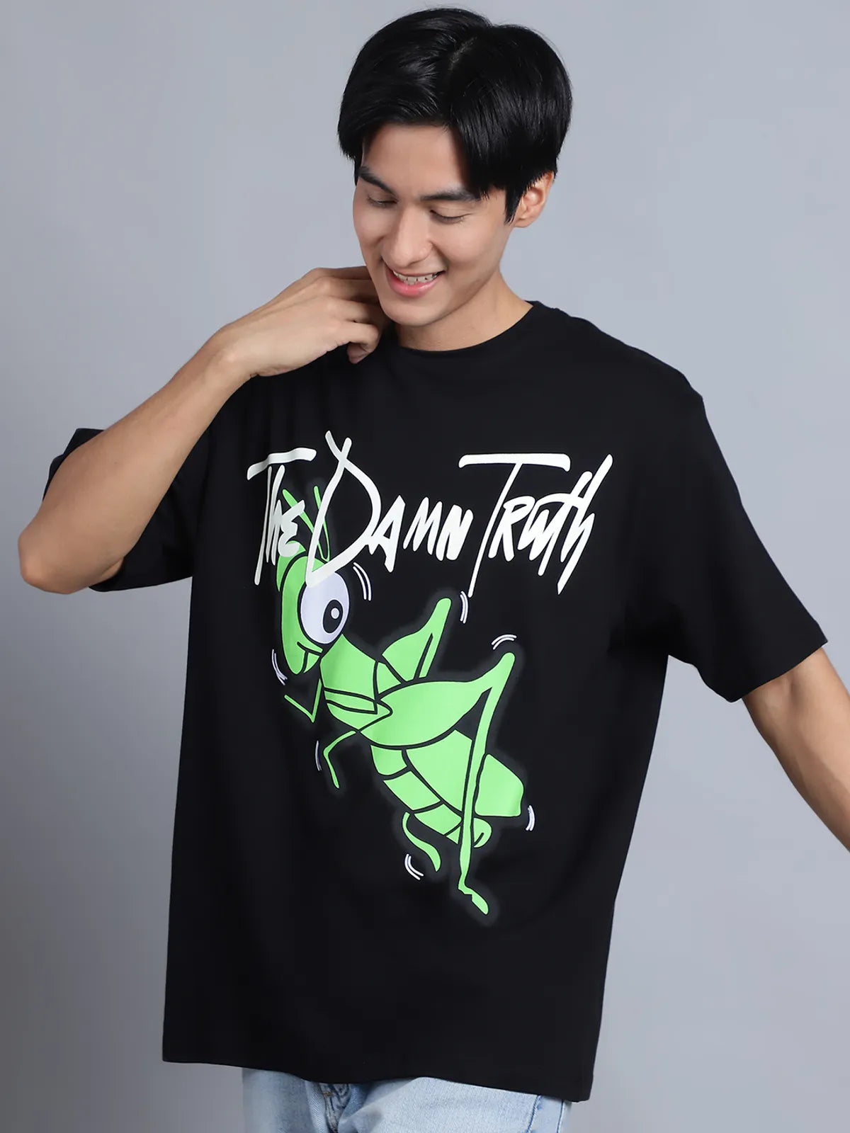 Black Printed Oversized Graphic T-shirt For Men