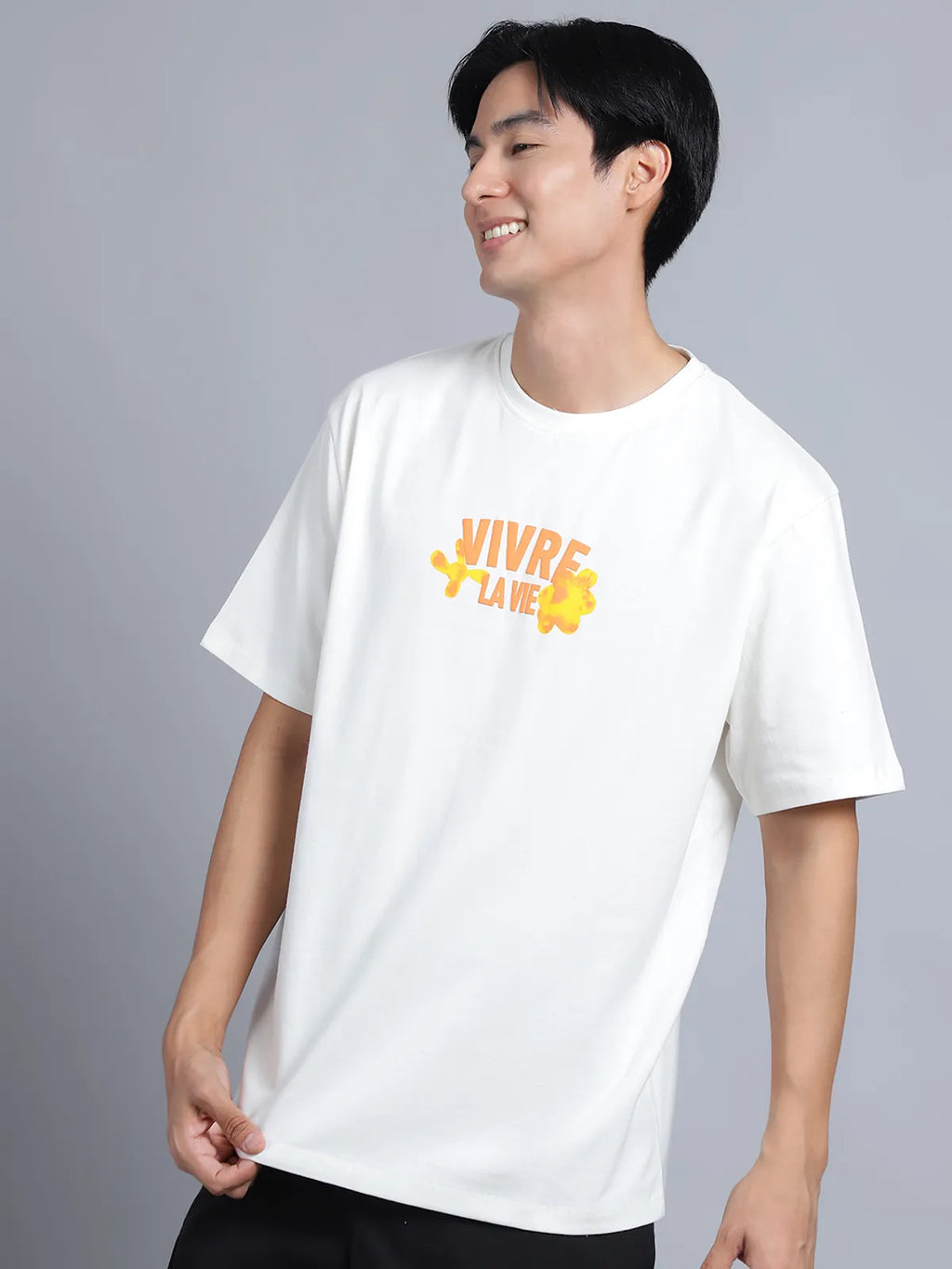 Off-White Chest Print Oversized Tee For Men