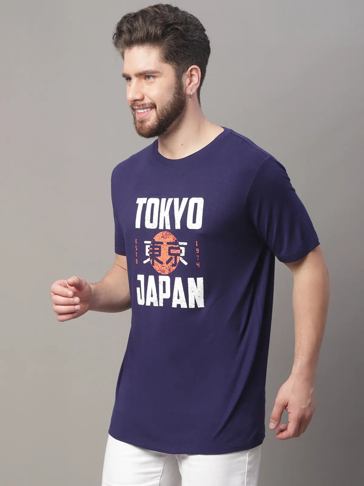 Navy Blue Tokyo Japan Printed T-shirt For Men