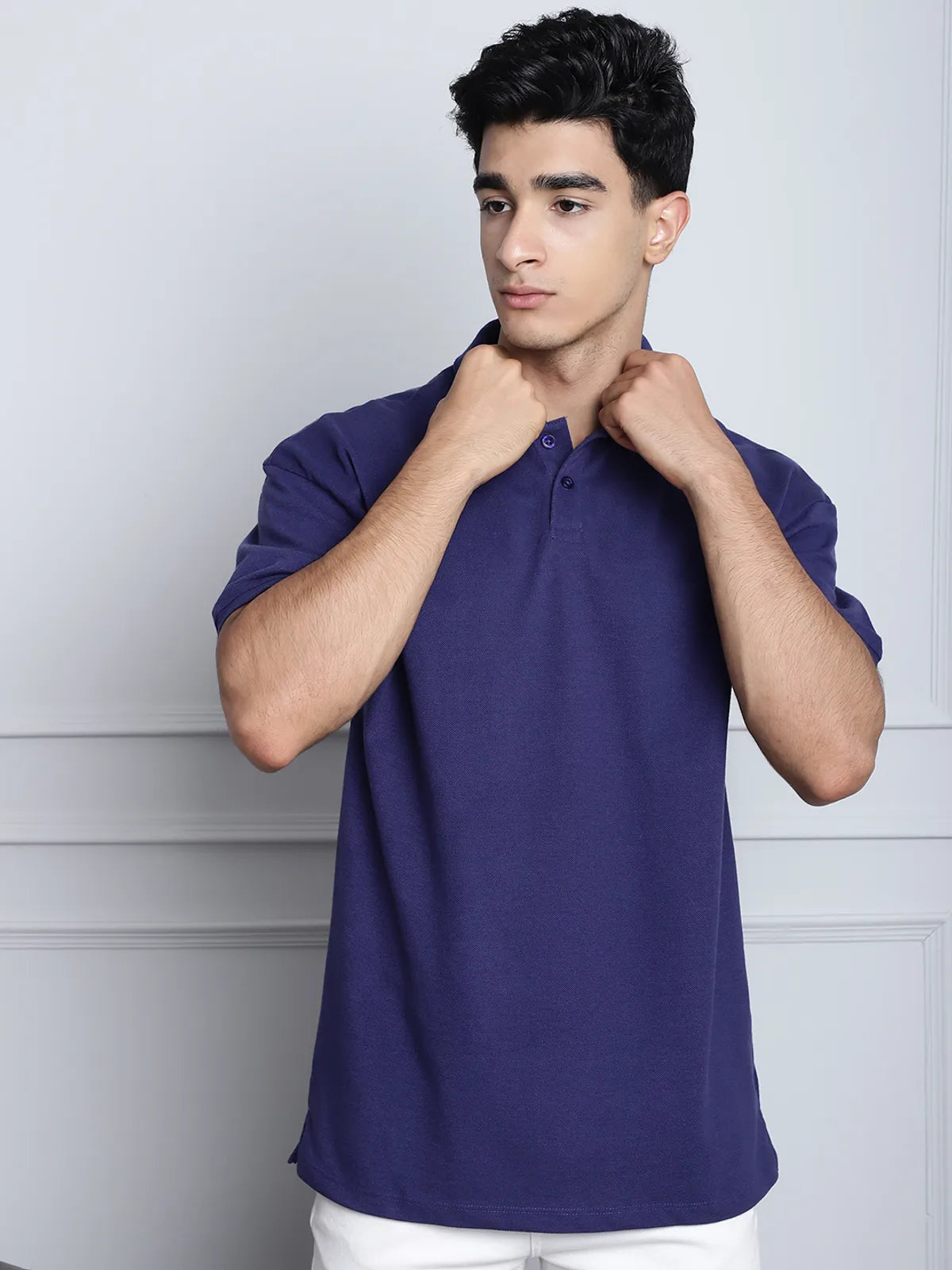 Navy Solid Oversized T-shirt For Men
