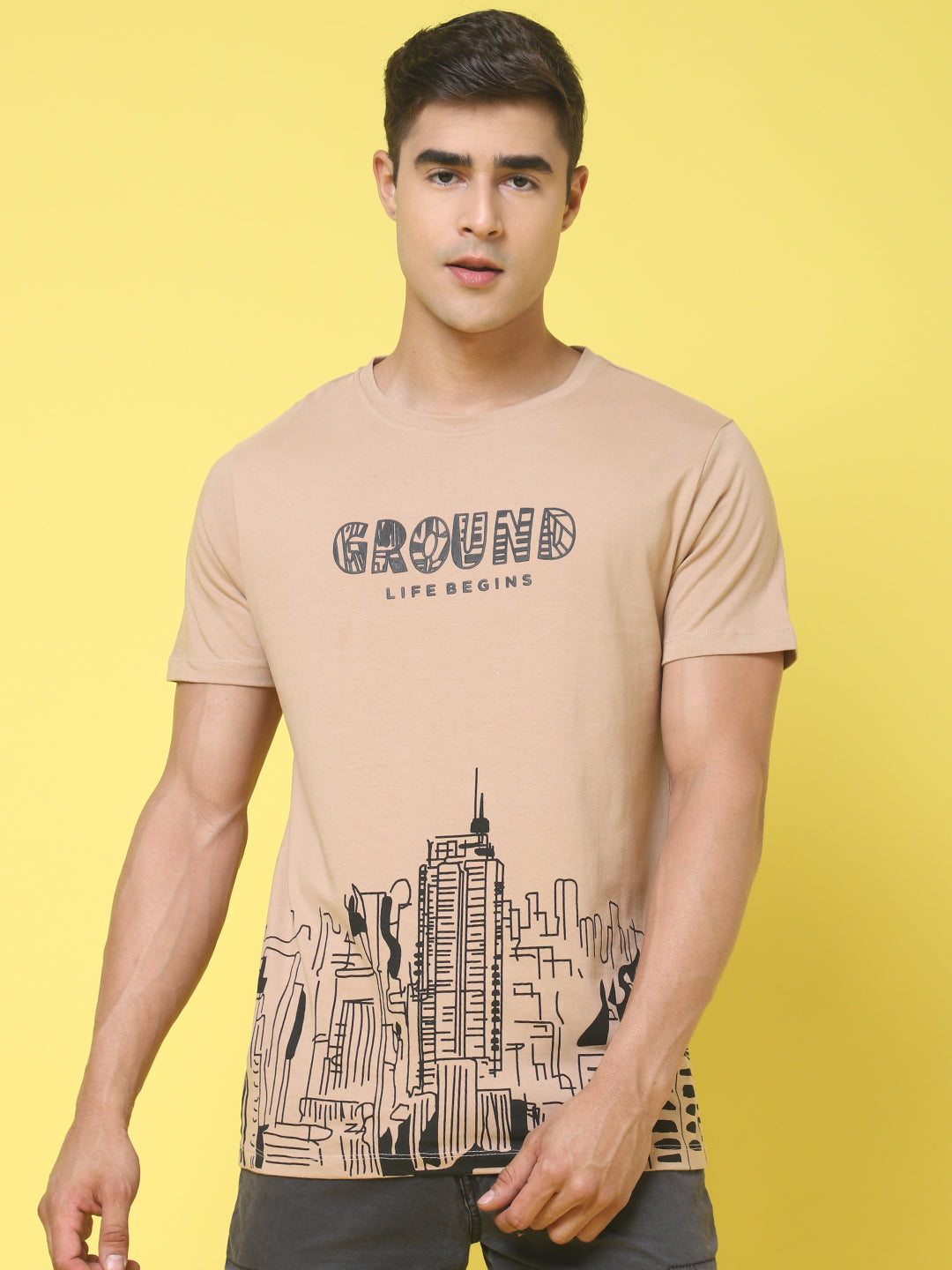 Printed Brown Regular T-shirt for Men image 0