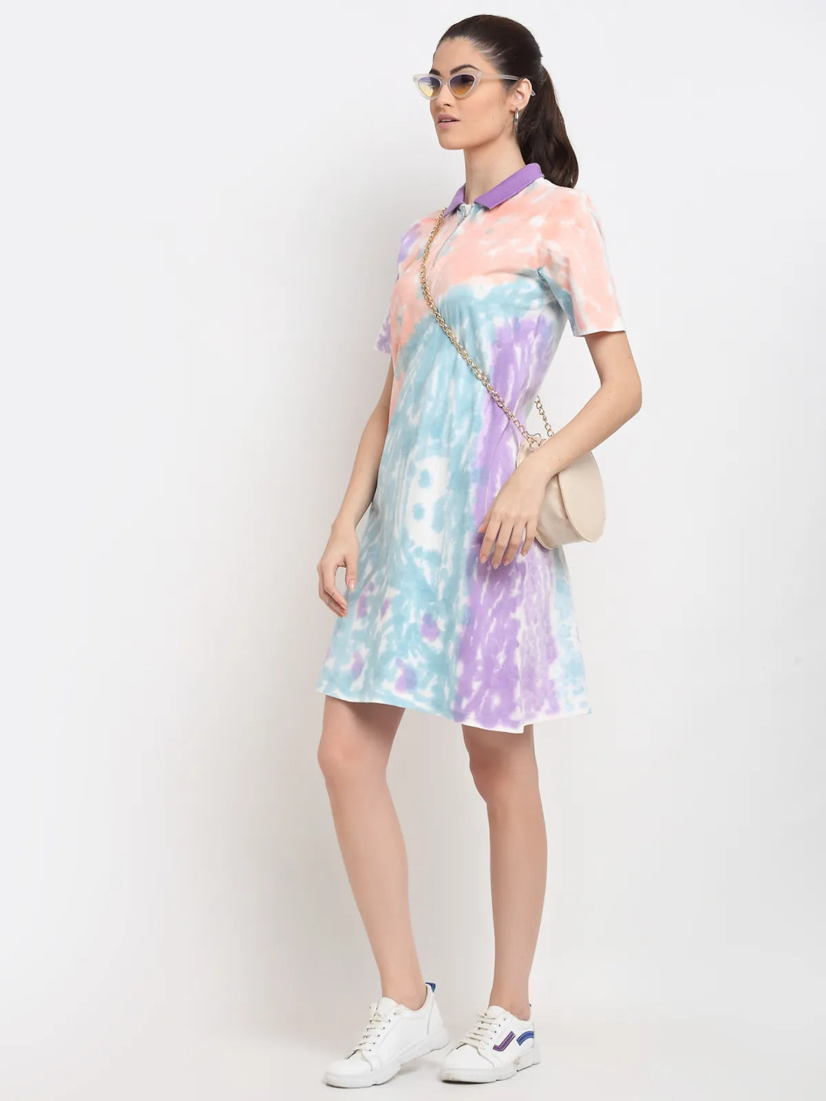 Stylish Tie and Dye Collar Dress