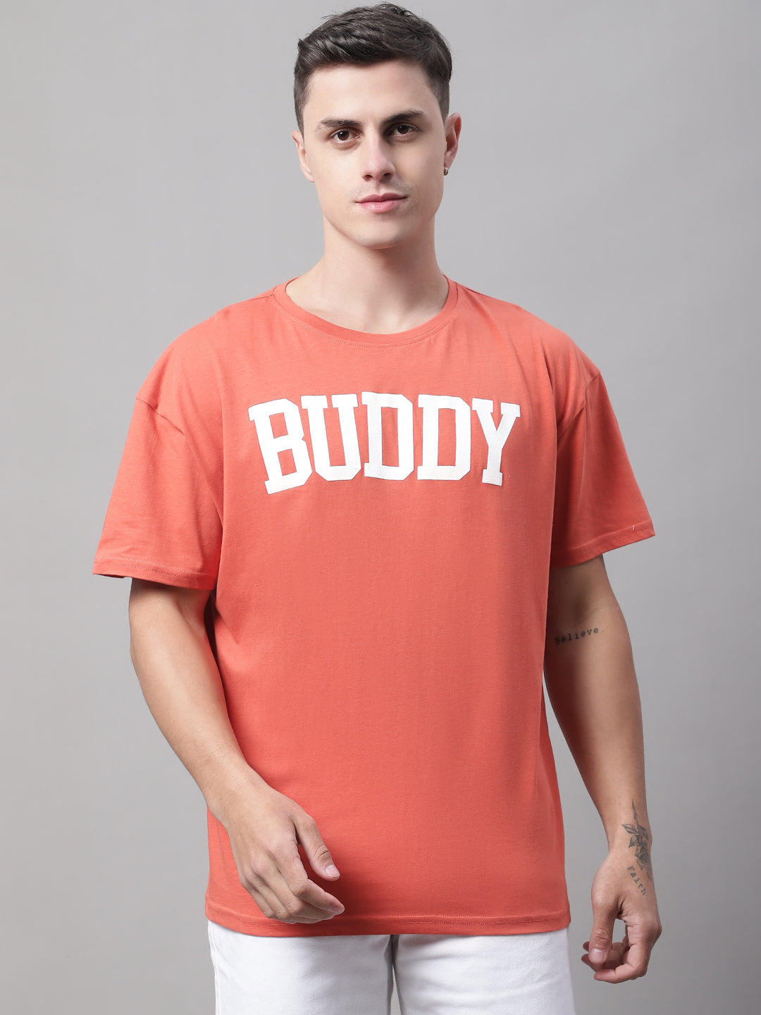 DOOR74 MENS BUDDY PRINTED RUST COLOR OVERSIZE FIT TSHIRT image 0