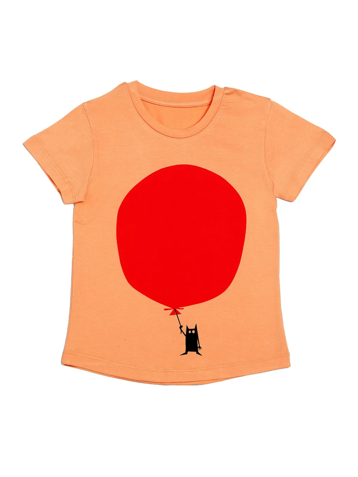 Door74 Unisex Peach Balloon Printed Round Neck T-Shirt - 13-14Y image