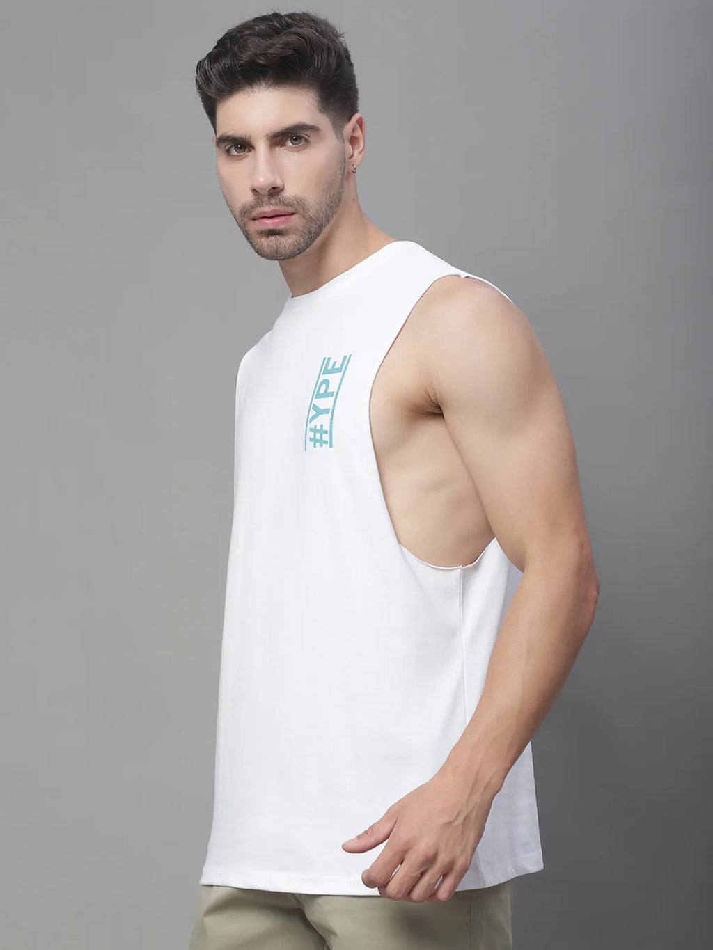 Door74 Hype Printed Drop Armhole White Vest - S image
