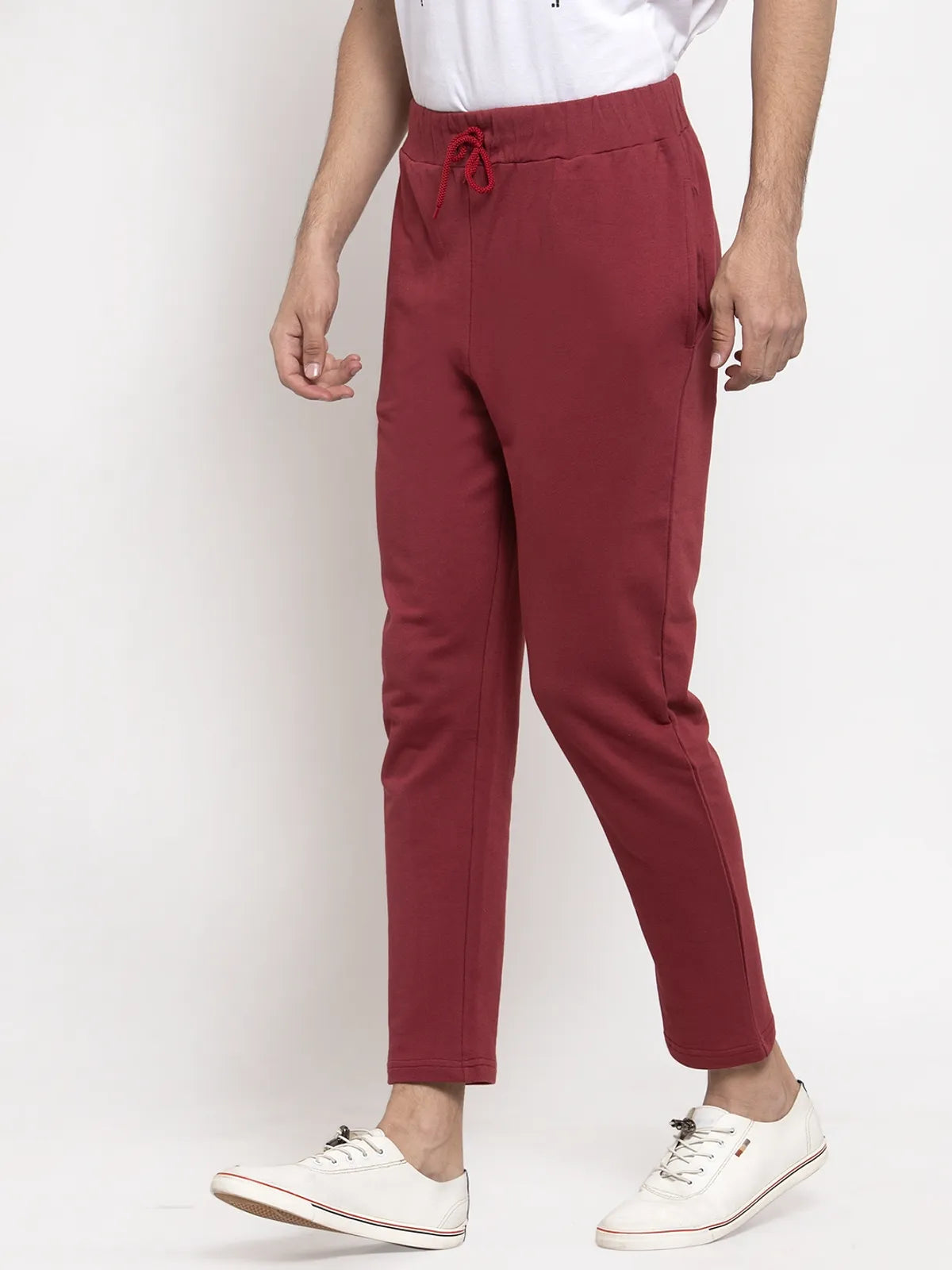 Maroon Cotton Solid Joggers for Men - M image