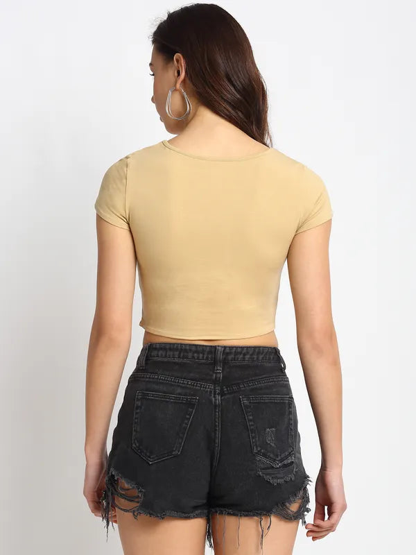 Brown Ruched Stretchable Crop Top for Women image 1