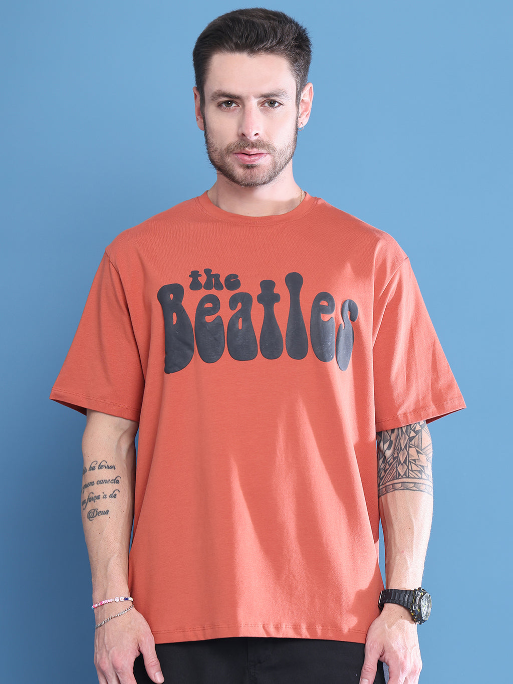 Coral Drop-Shoulder T-shirt For Men With Beatles Print image 0