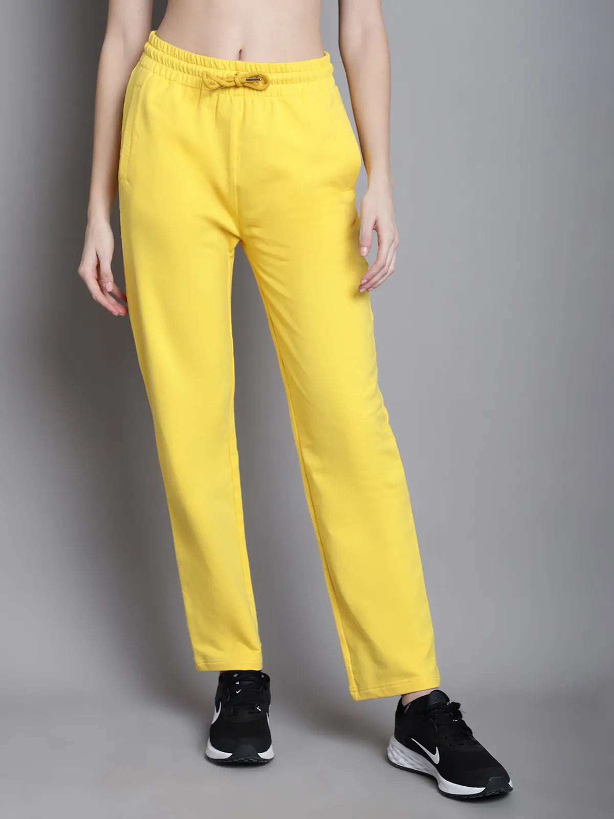 Yellow Cotton Solid Joggers For Women - M image