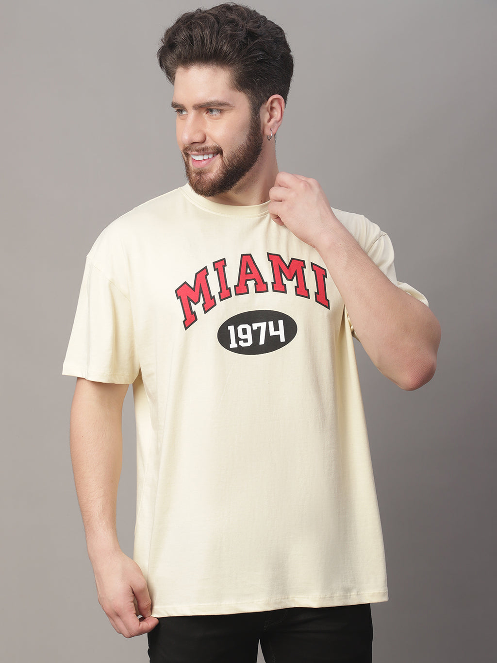 Printed Yellow Oversized T-shirt for Men image 0