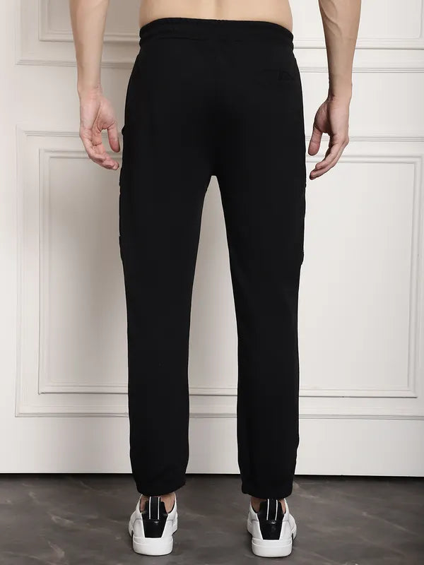 Black Cotton Printed Cargo Joggers For Men image 3