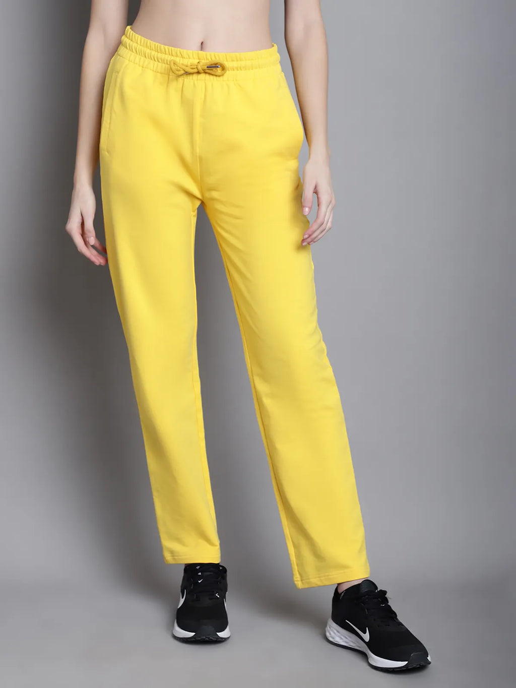 Yellow Cotton Solid Joggers For Women - XL image