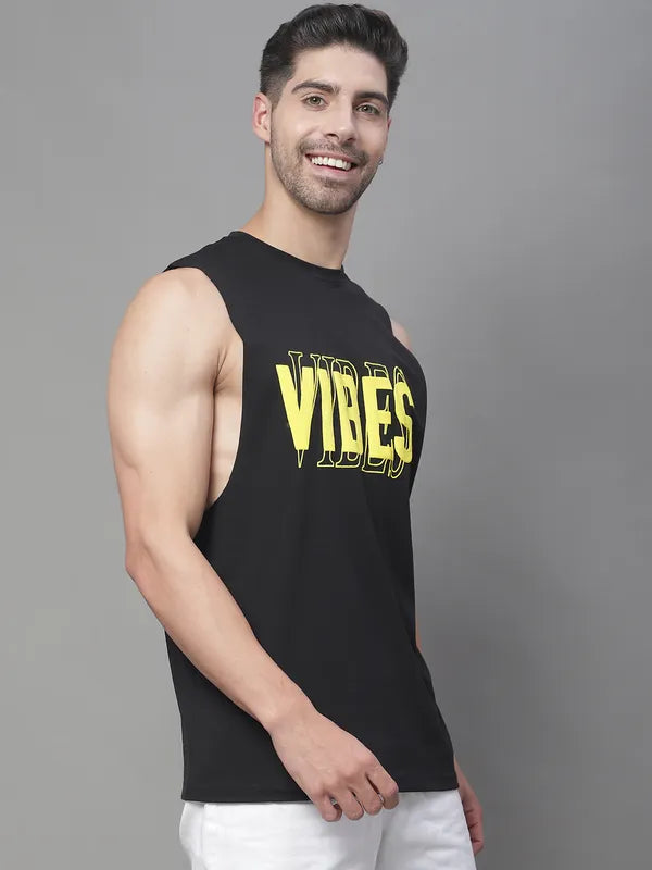 Door74 Vibes Printed Drop Armhole Black Vest image 1