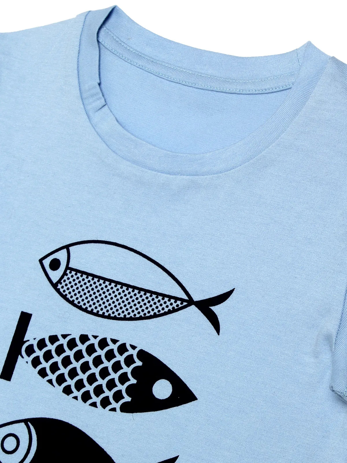 Door74 Unisex Blue Fishes Printed Round Neck T-Shirt - 3-4Y image