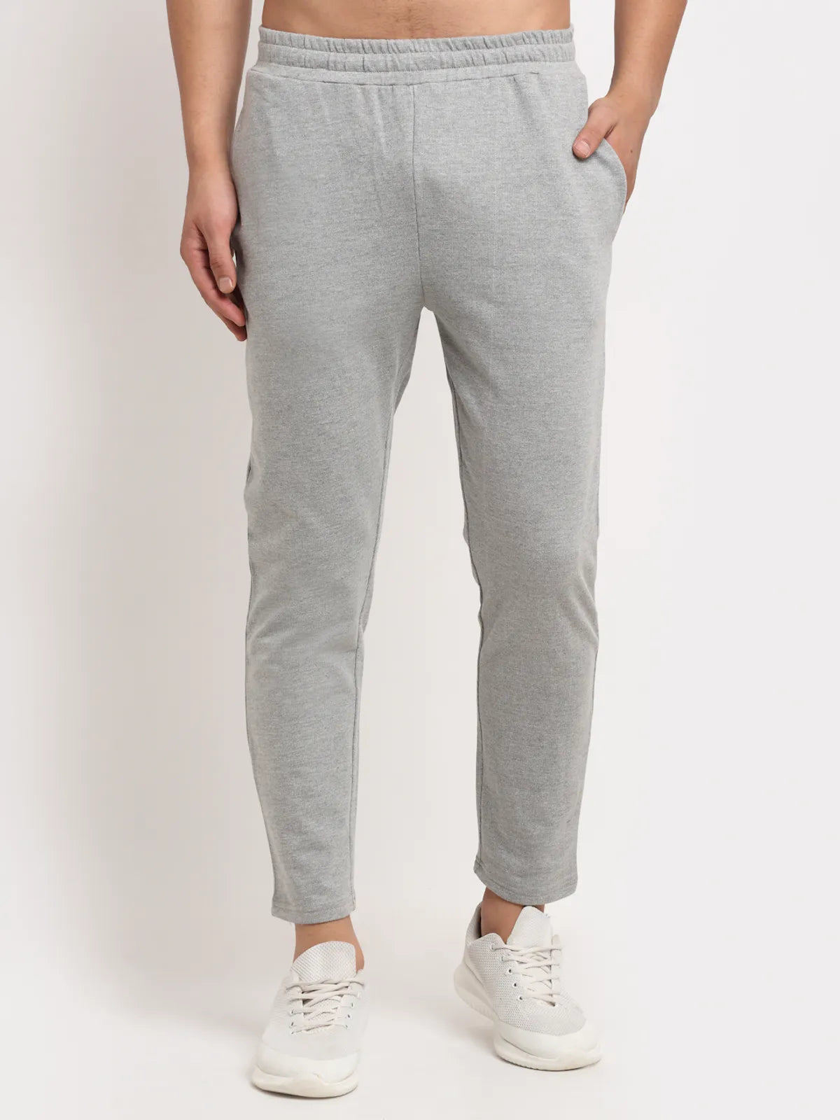 Light Grey Cotton Solid Joggers for Men image 0