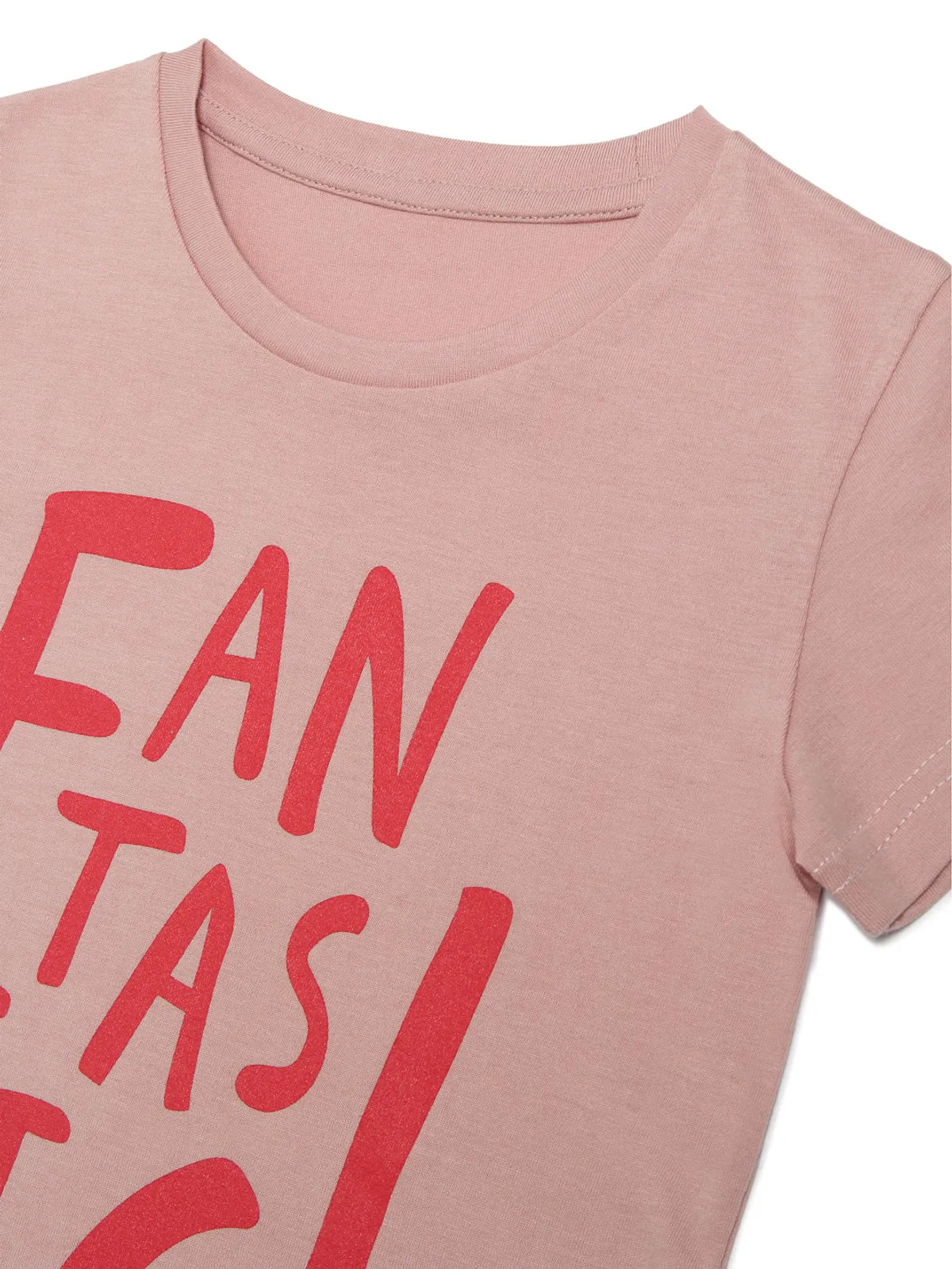Door74 Unisex Pink Fantastic Printed Round Neck T-Shirt - 3-4Y image