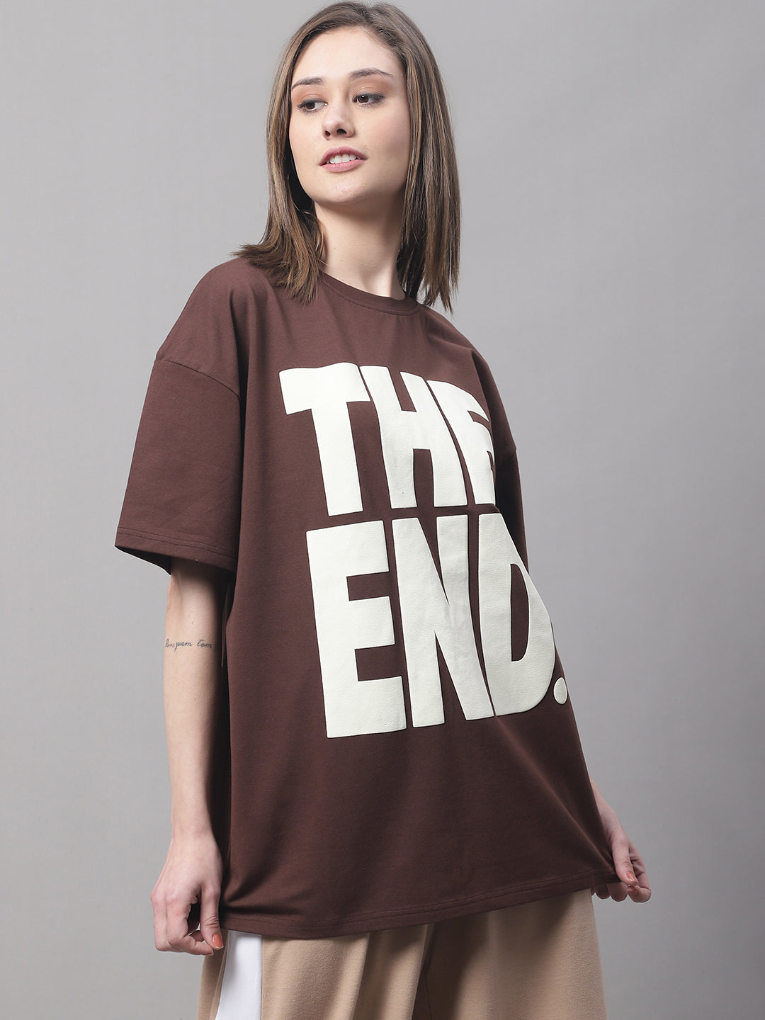 Women's Typography Printed Round Neck Cotton Oversize T-Shirt image 2