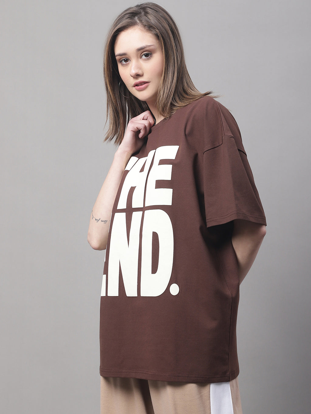 Women's Typography Printed Round Neck Cotton Oversize T-Shirt image 3