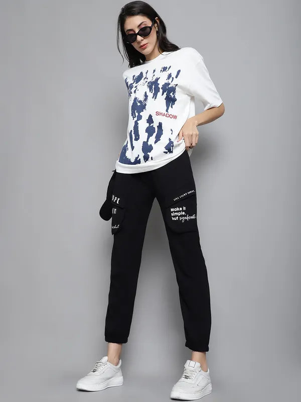 Black Cargo Printed Pants for women image 1