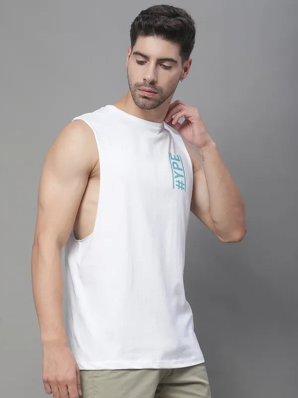 Door74 Hype Printed Drop Armhole White Vest - M image
