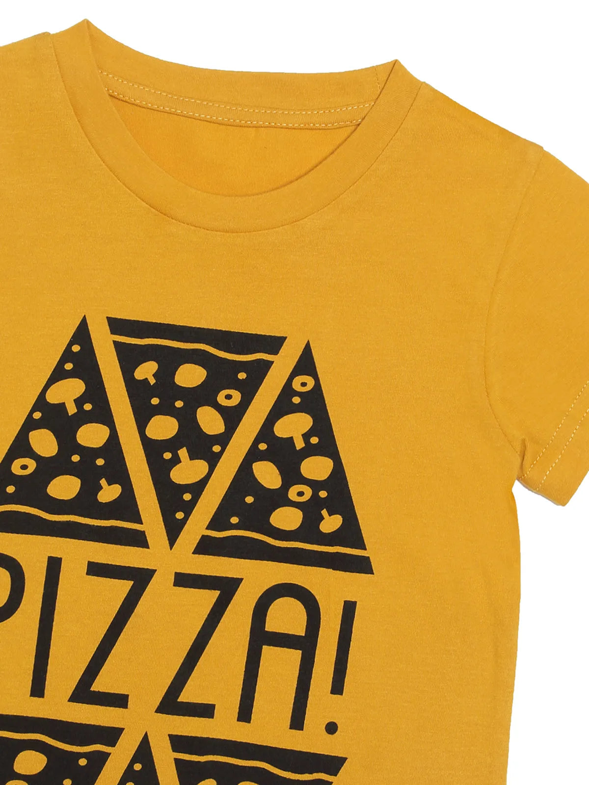 Door74 Unisex Yellow Pizza Printed Round Neck T-Shirt - 3-4Y image