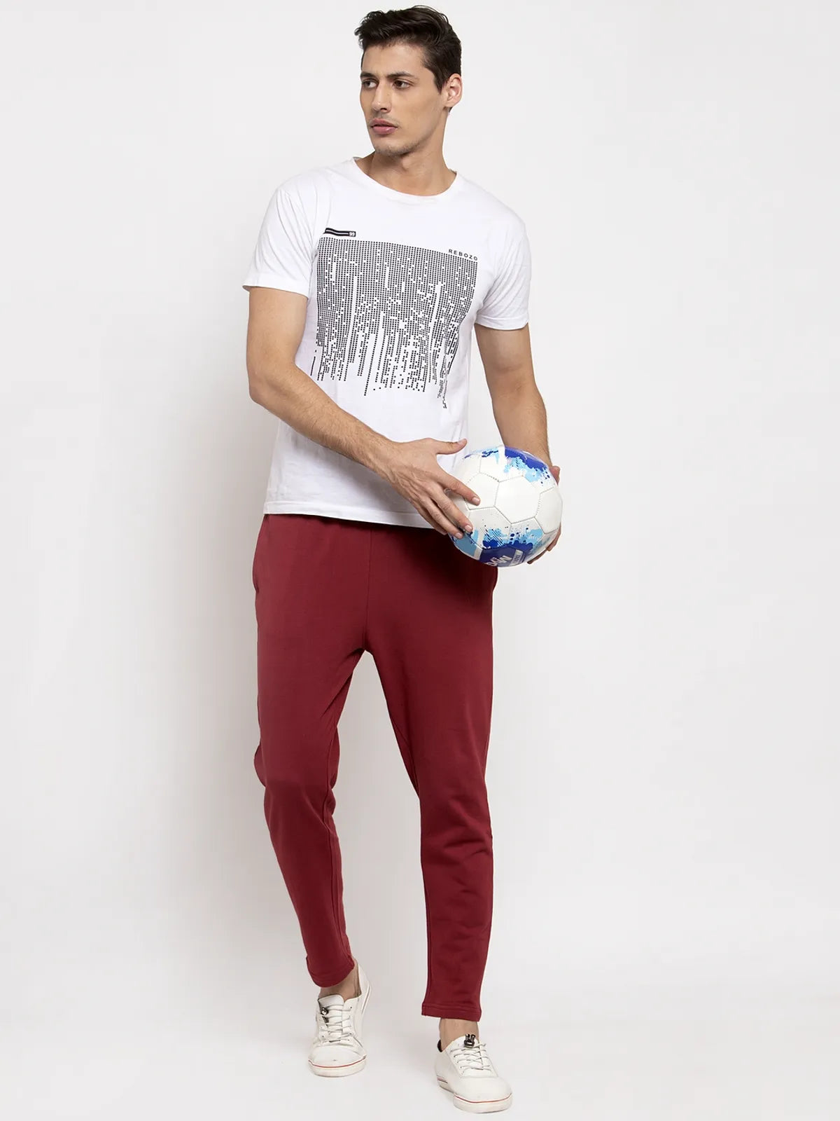 Maroon Cotton Solid Joggers for Men - L image