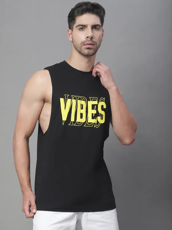 Door74 Vibes Printed Drop Armhole Black Vest image 4