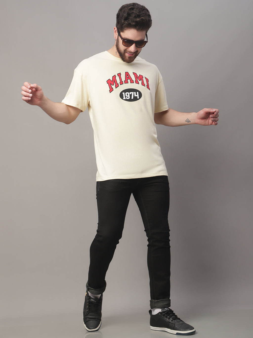 Printed Yellow Oversized T-shirt for Men image 3