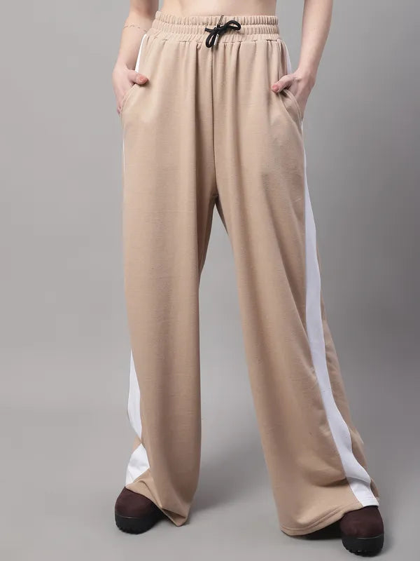 Beige Cotton Solid Joggers For Women image 4