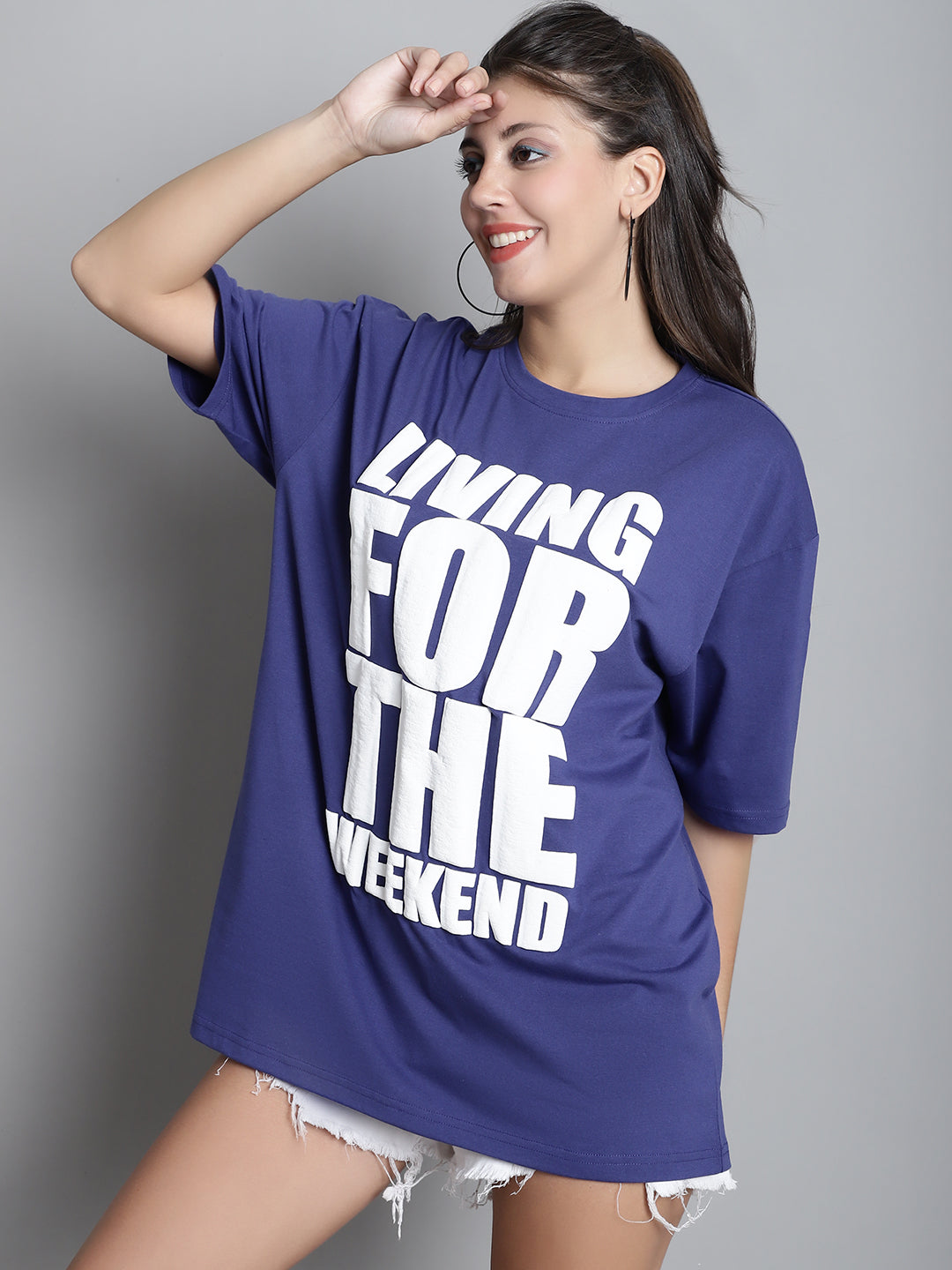 Typography Printed Drop-Shoulder Sleeves Oversized Cotton T-shirt image 5