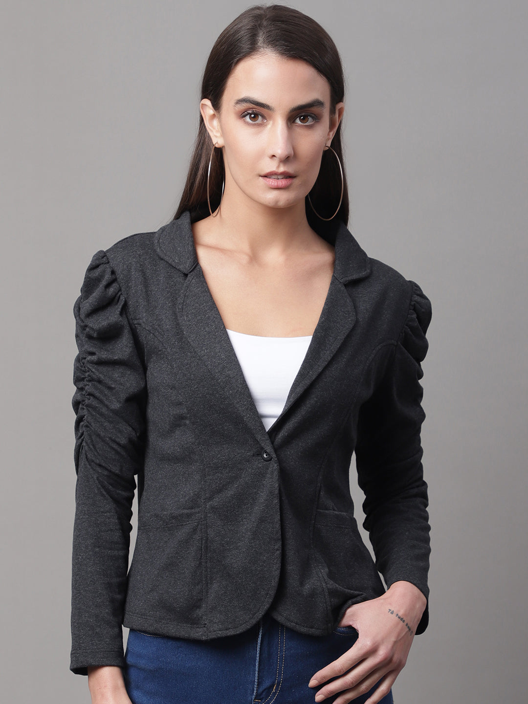Women Black Solid Blazer image 0