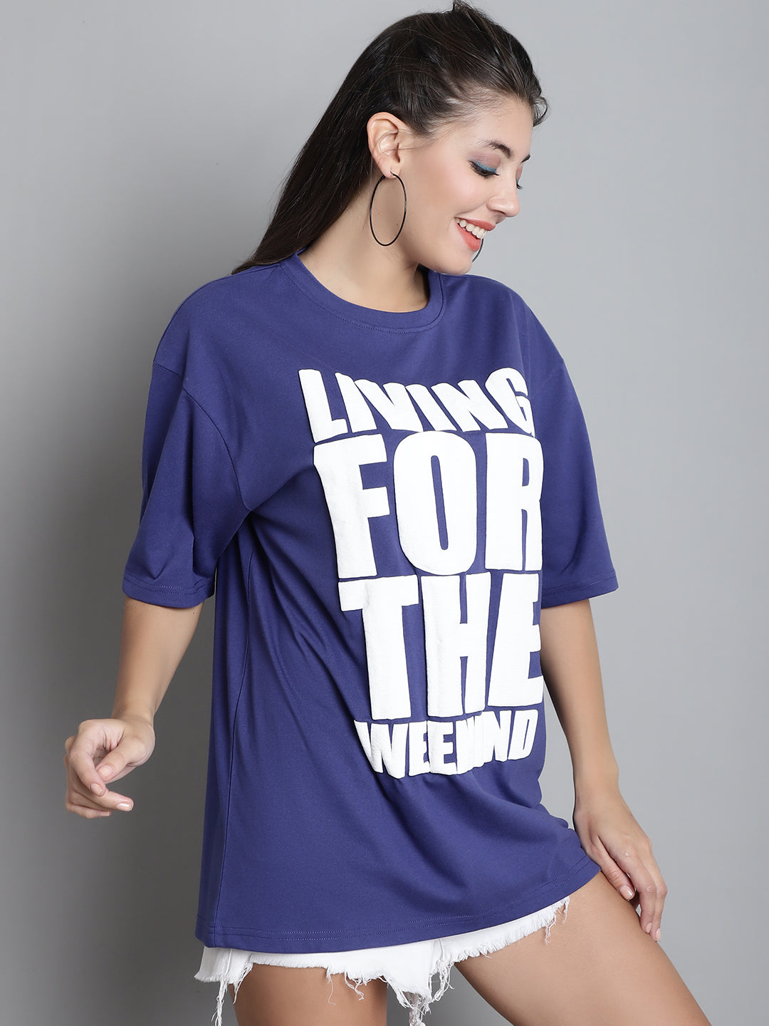 Typography Printed Drop-Shoulder Sleeves Oversized Cotton T-shirt image 4