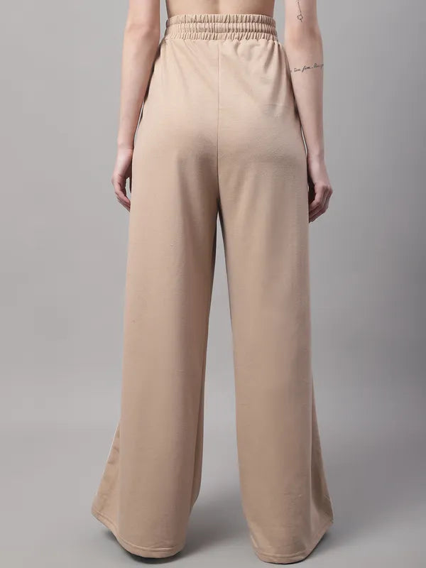 Beige Cotton Solid Joggers For Women image 3