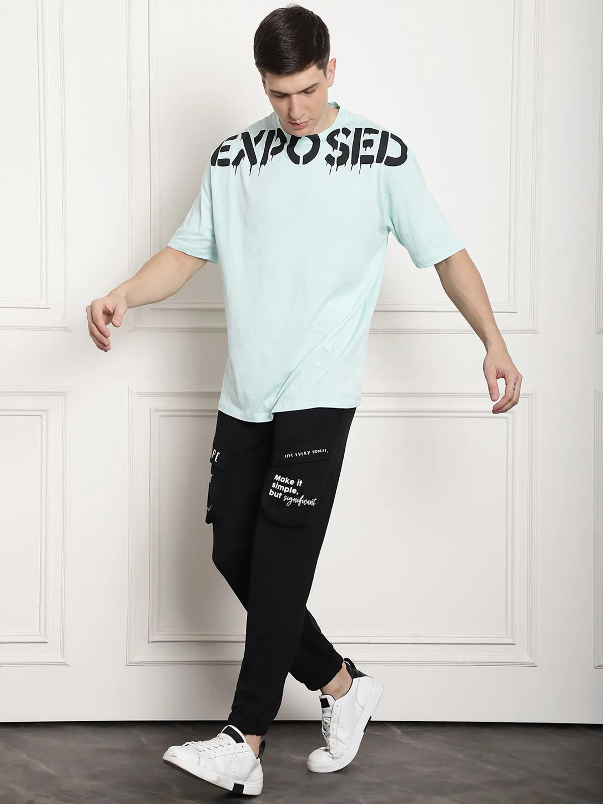 Black Cotton Printed Cargo Joggers For Men - S, Black image