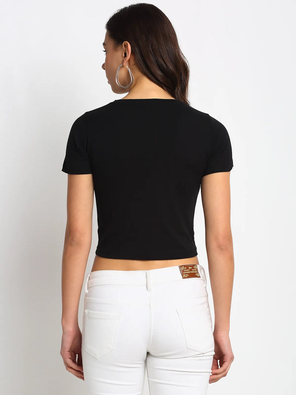 Black Front Knot Crop Top for Women image 5