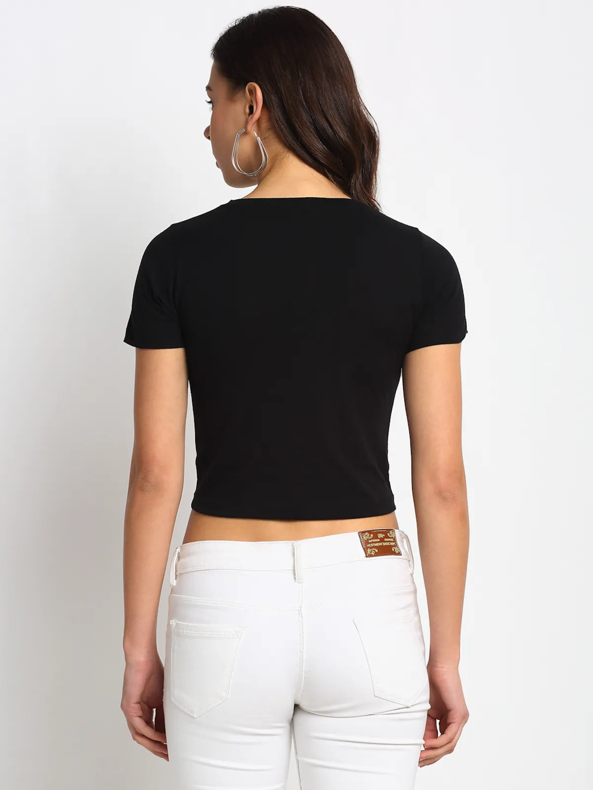 Black Front Knot Crop Top for Women image 5