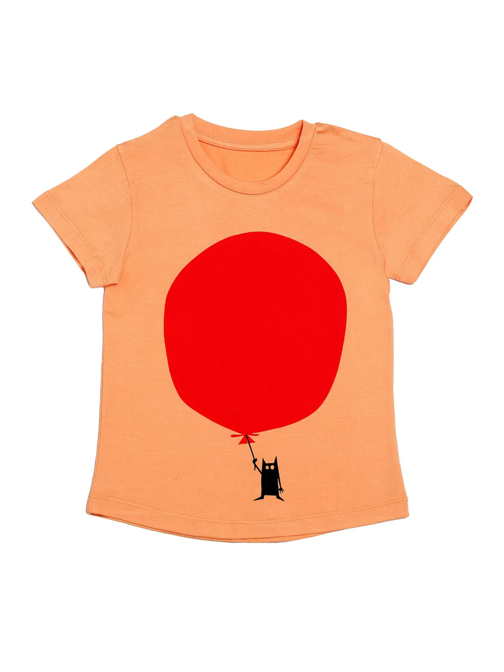 Door74 Unisex Peach Balloon Printed Round Neck T-Shirt - 7-8Y image