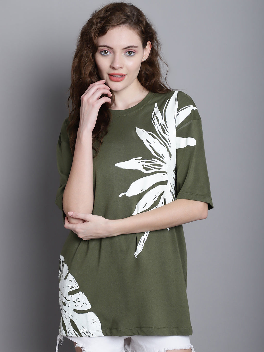 Women's Floral Printed Drop Shoulder Sleeves Oversized T-Shirt image 0