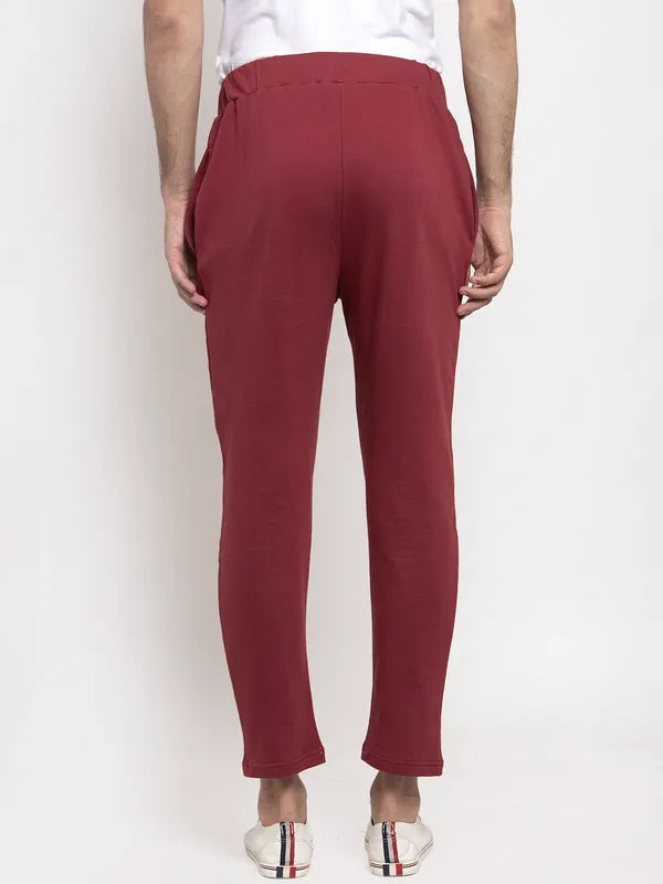 Maroon Cotton Solid Joggers for Men image 2