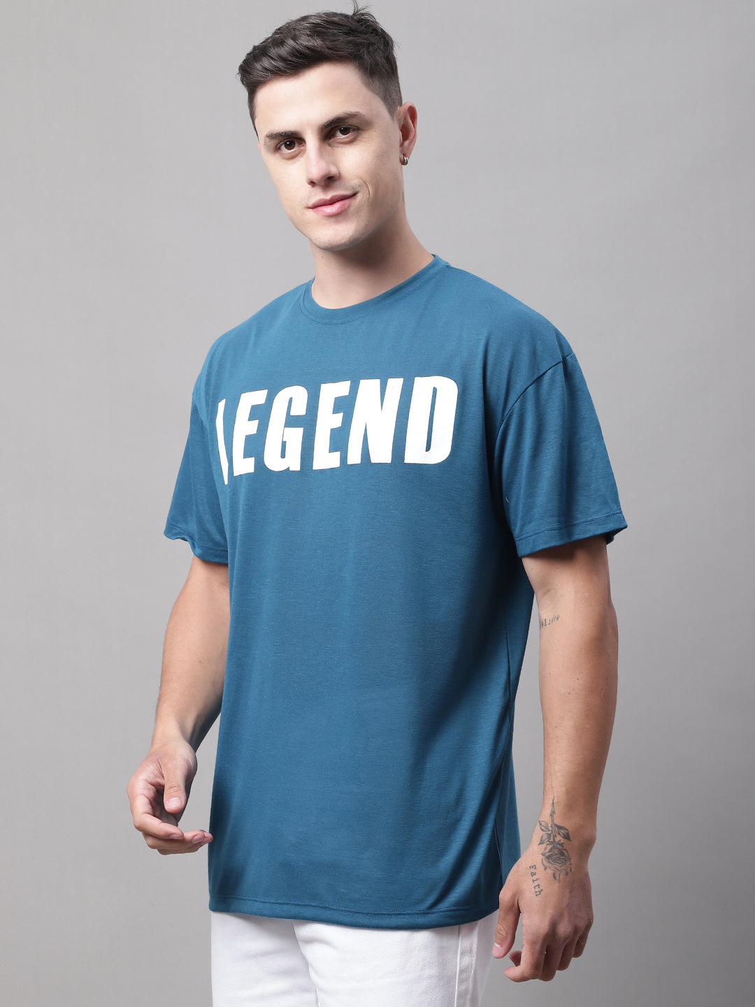 DOOR74 MENS LEGEND PRINTED TEAL COLOR OVERSIZE FIT TSHIRT image 3