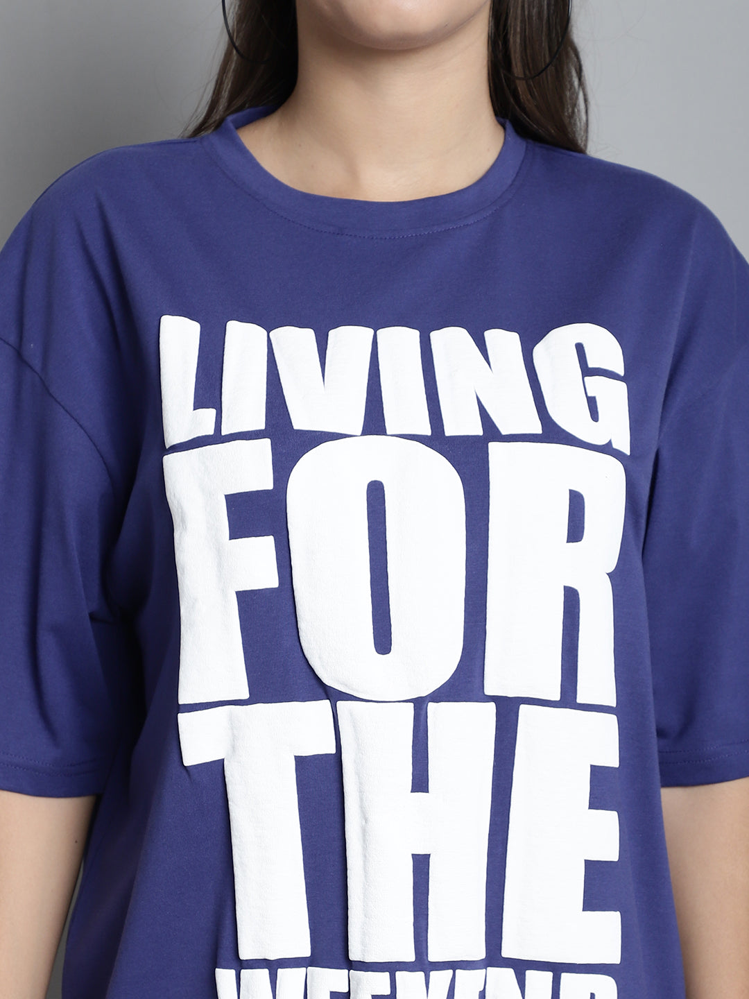 Typography Printed Drop-Shoulder Sleeves Oversized Cotton T-shirt image 1